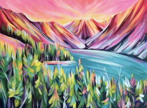 Lake in the Mountains - Pink Sunset Nature