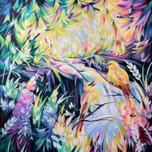 Two Warbler Birds in bright nature