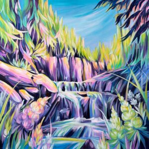 Bright waterfall in the forest