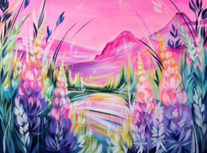 Pink hydrangea flowers at the lake in mountains