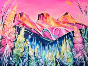 Three Sisters Mountains in Bloom with wildflowers